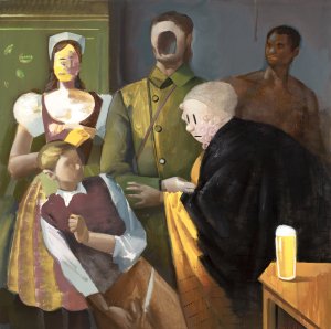 Adam Štech -  Tradice, Imigrace, Válka, Internet A Pivo, 200x200cm, Kombinovaná Technika Na Plátně, 2018, repro Gal. V. Špály