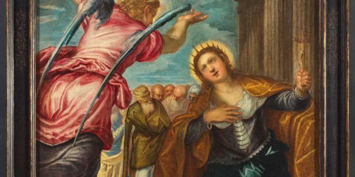Jacopo Tintoretto, ‘Angel Foretelling The Martyrdom To Saint Catherine Of Alessandria’, 1560 Ca. Oil On Canvas, 177,1 X 99,3 Cm. Palazzo Ducale Venice, Long-term Loan. (photo Via: 
Redazione Lineadacqua)