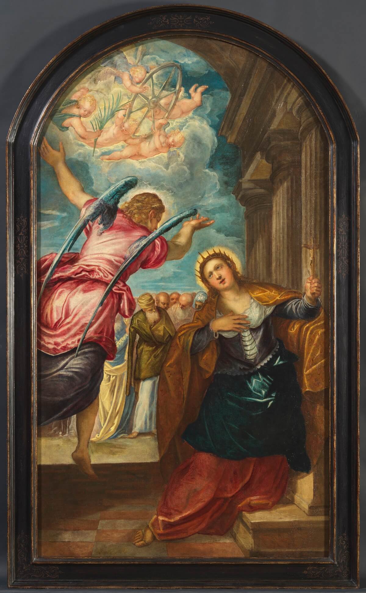 Jacopo Tintoretto, ‘Angel Foretelling the Martyrdom to Saint Catherine of Alessandria’, 1560 ca. Oil on canvas, 177,1 x 99,3 cm. Palazzo Ducale Venice, long-term loan. (photo via: 
Redazione Lineadacqua)
