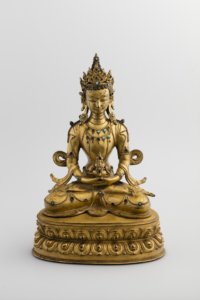 Amitájus, západní Tibet, 17. století, zlacený bronz vykládaný tyrkysy, v. 28 cm, inv. č. Vp 320, foto NG