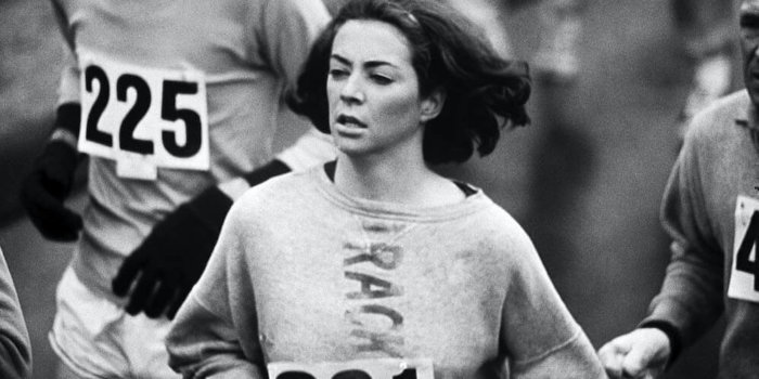 Track & Field: Boston Marathon: USA Kathrine Switzer (261) In Action During Race. Women Were Not Officially Included In The Race Until 1972. 
Ashland, MA 4/19/1967
CREDIT: Walter Iooss Jr. (Photo By Walter Iooss Jr. /Sports Illustrated Via Getty Images/Getty Images)
(Set Number: X12351 TK1 )