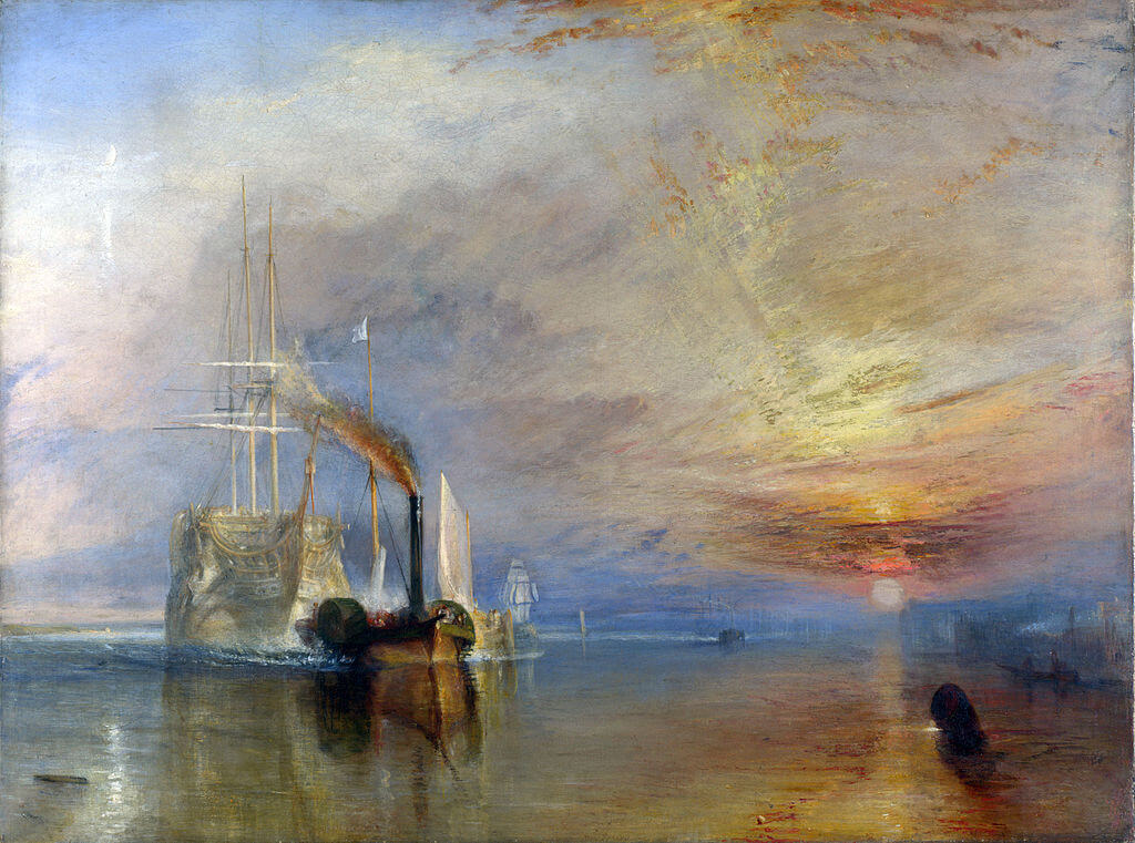 Válečná loď Téméraire je vlečena do svého posledního přístaviště, kde bude rozebrána, 1838, olej na plátně, 91x122 cm, Londýn, The National Gallery Volné dílo