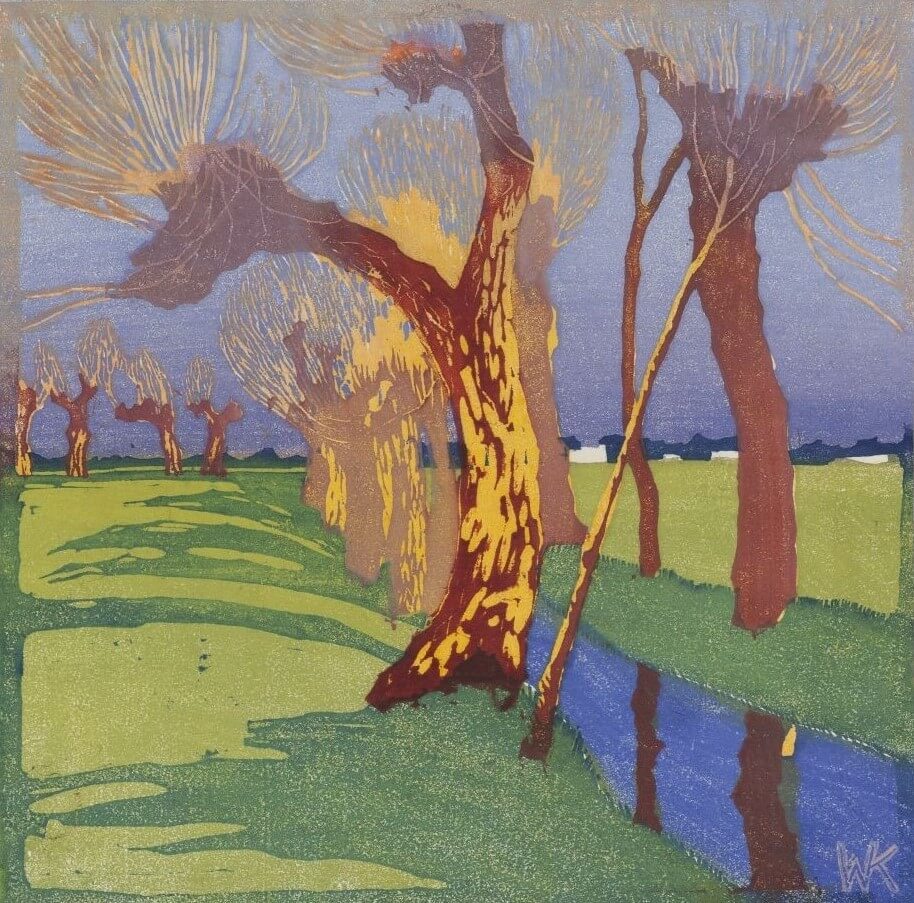 Walther Klemm, Jaro na vesnici, 1907, barevný dřevořez, papír, 248 × 248 mm, Národní galerie Praha, R 203989