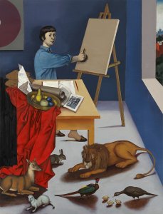 Autoportrét v mládí, z cyklu Ztracené klíče
Self-portrait at an Early Age, from the series The Lost Keys
2015
olej, plátno / Oil on canvas
170 × 130 cm
V majetku autora / Collection of the artist