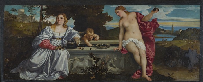 Tizian:  Láska Nebeská A Láska Pozemská  (1513/15, Galleria Borghese, Řím)