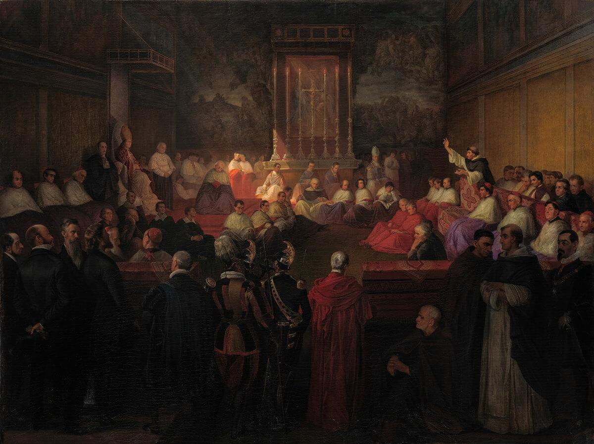 Julius Muhr, Přípravná schůze k beatifikaci Jana Sarkandera, 1853–1855, olej, plátno, Arcibiskupství olomoucké.