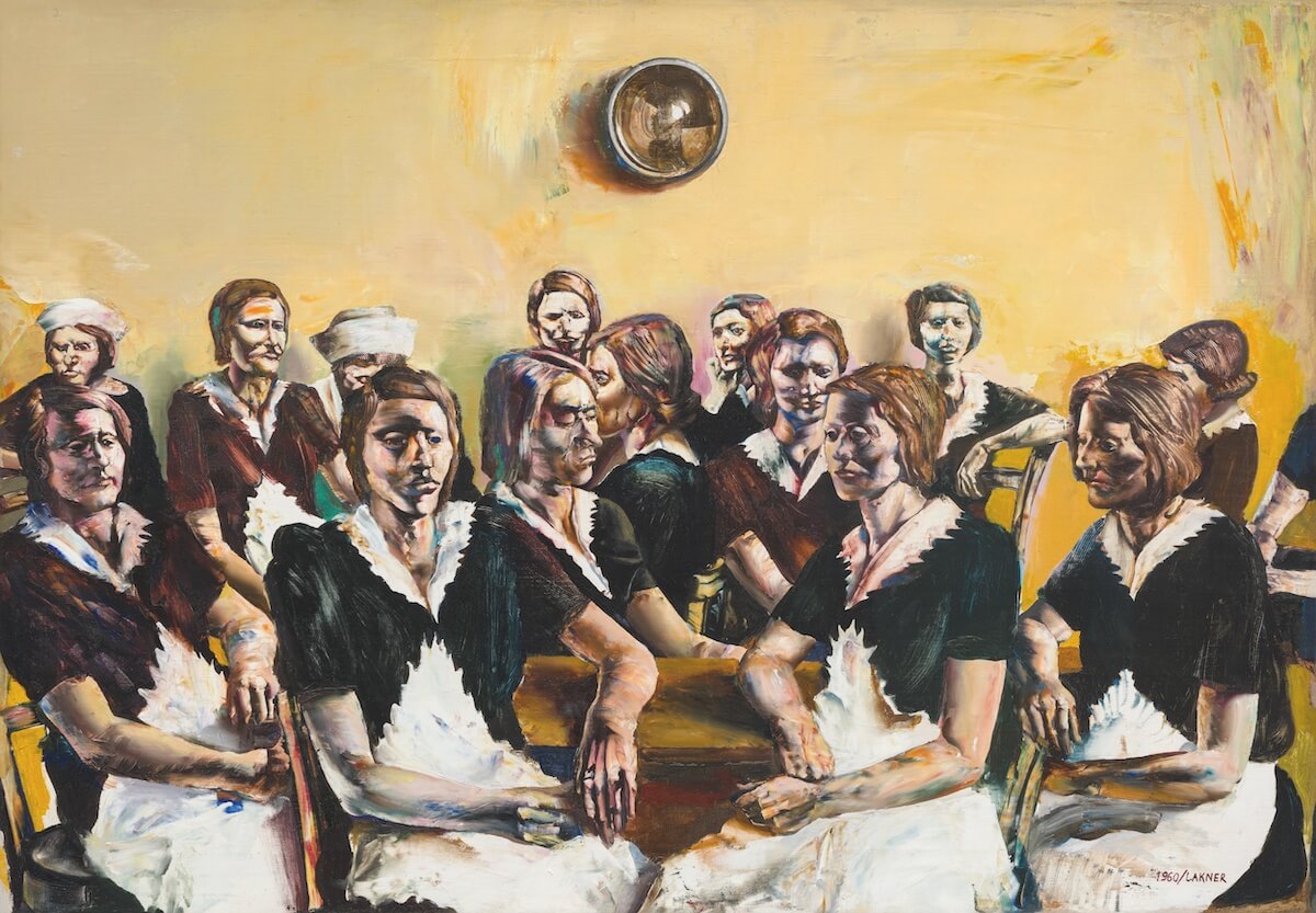 Švadleny poslouchají Hitlerův projev, 1960, olej na plátně, 70 × 100,5 cm. Muzeum výtvarného umění – Maďarská národní galerie, Budapešť (sbírka Roberto Tosi).