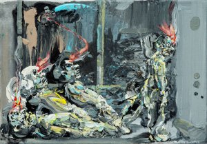 Michael Rittstein, Pecka do zdi, 2022, akryl na plátně, 50 x 70 cm