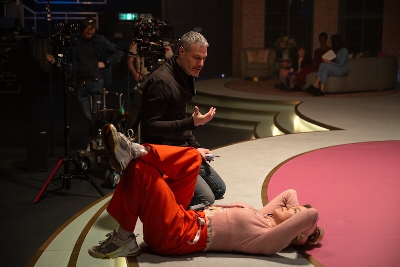 Director Michael Morris and Renée Zellweger on the set of Bridget Jones: Mad About the Boy.